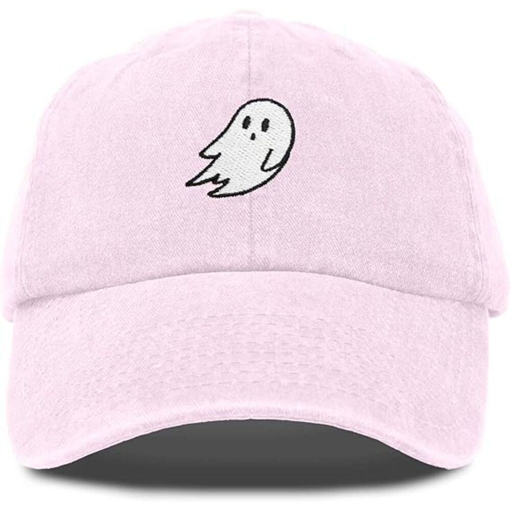 Unisex Washed Pink 100% Cotton Ghost Embroidered Adjustable Buckle Baseball Cap